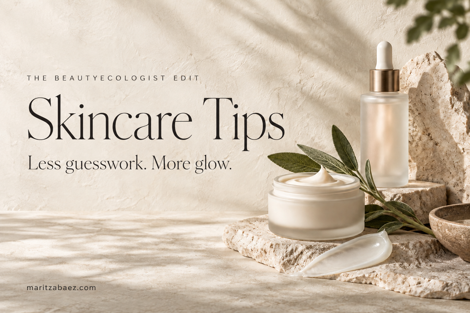 Skincare products arranged in soft natural light